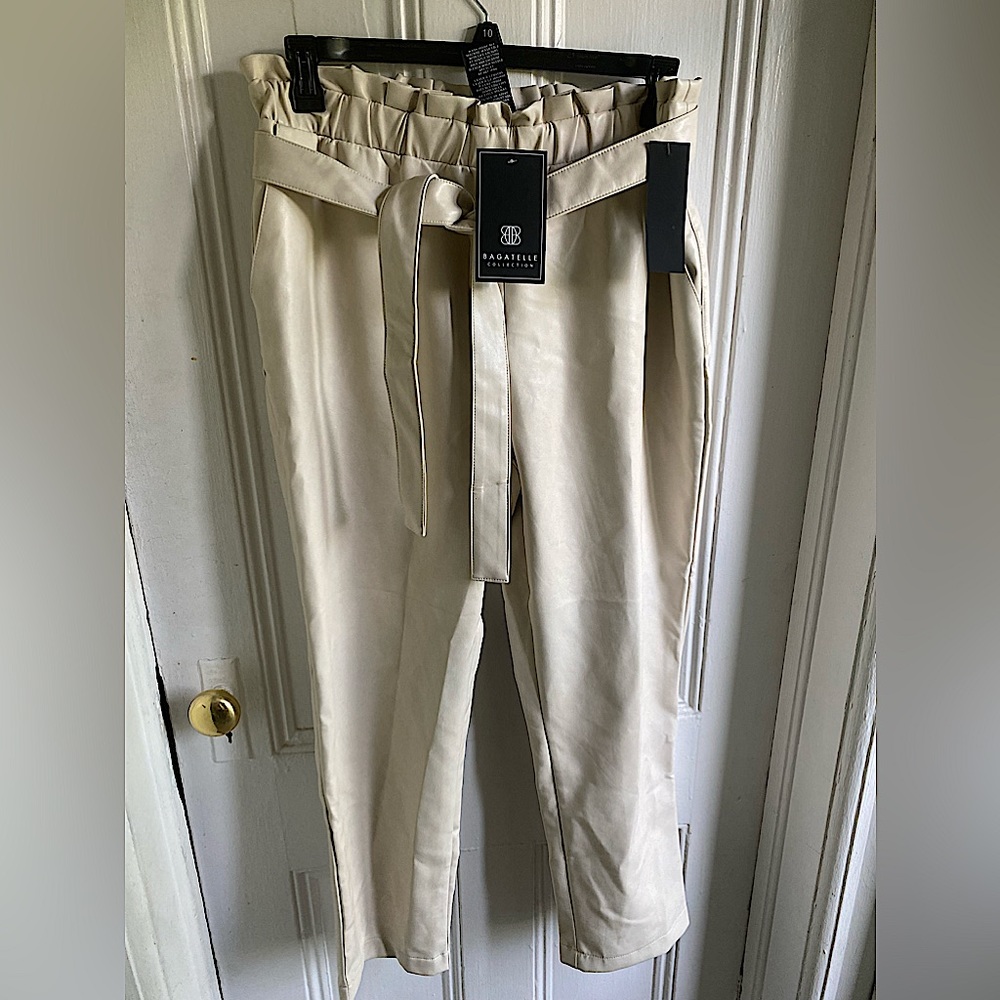 BAGATELLE COLLECTION Bone Paperbag Waist Pants Sz L
